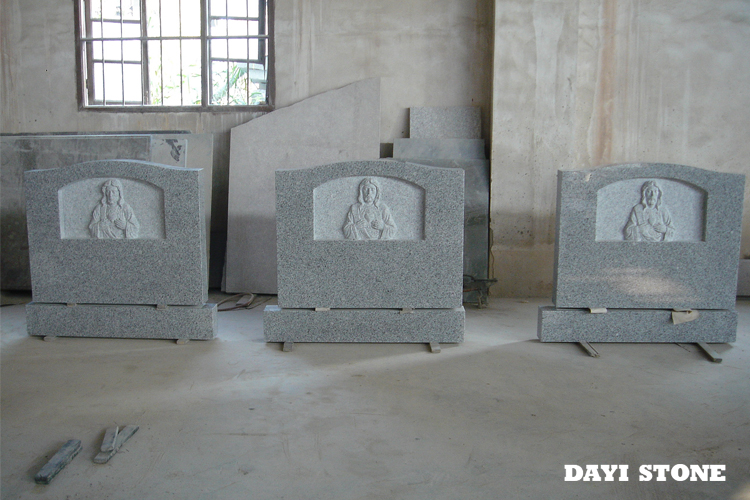 Grey Upright Headstones With Statue